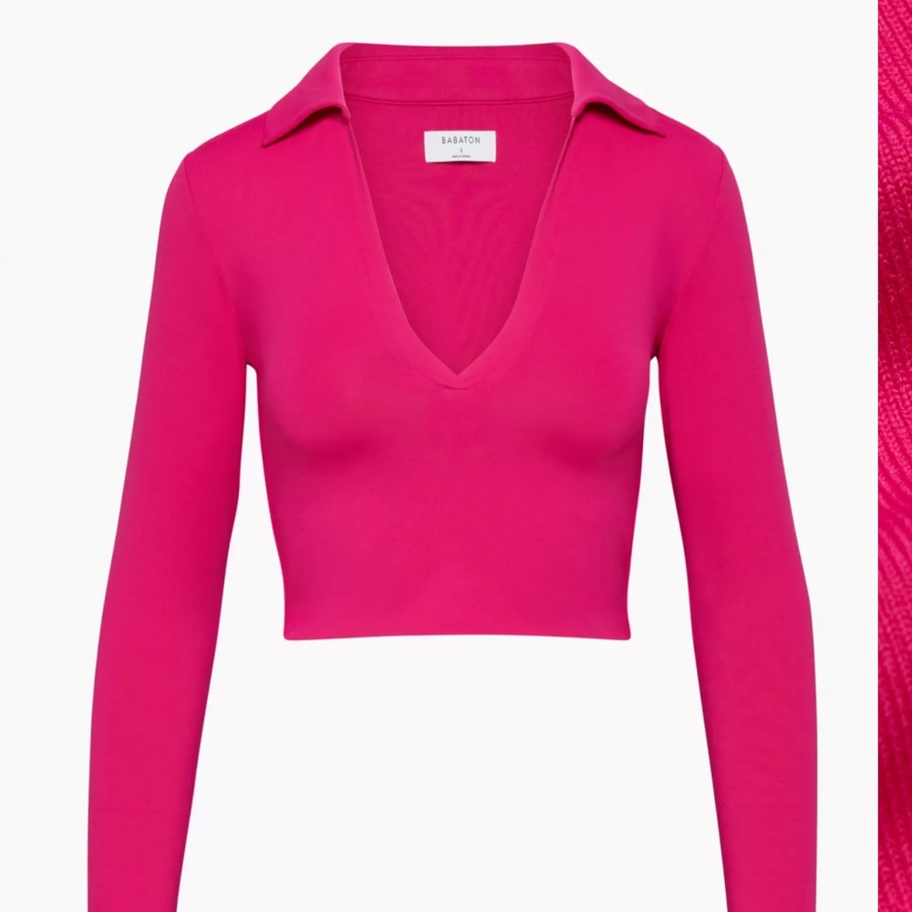 Aritzia contour polo top in Granita Pink.